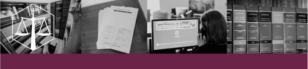 Images of offices including files, staff member on phone and legal text books